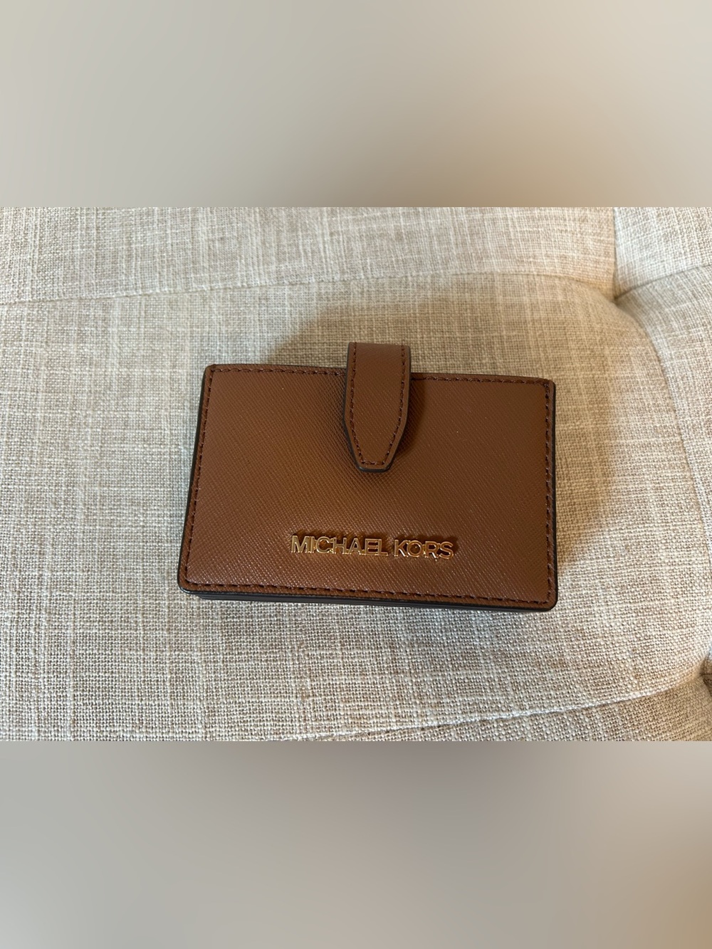 Michael Kors Cognac Leather Card Case with Gold Logo